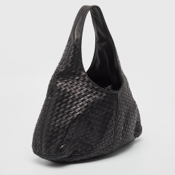 Pre Owned Bottega Veneta Black Intrecciato Leather Ball Hobo