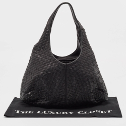 Pre Owned Bottega Veneta Black Intrecciato Leather Ball Hobo