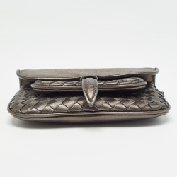 Pre Owned Bottega Veneta Metallic Intrecciato Leather Mini Chain Flap Bag