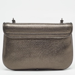 Pre Owned Bottega Veneta Metallic Intrecciato Leather Mini Chain Flap Bag