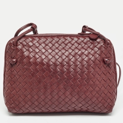 Pre Owned Bottega Veneta Burgundy Intrecciato Leather Nodini Crossbody Bag
