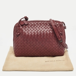Pre Owned Bottega Veneta Burgundy Intrecciato Leather Nodini Crossbody Bag