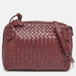 Pre Owned Bottega Veneta Burgundy Intrecciato Leather Nodini Crossbody Bag