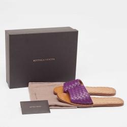 Pre Owned Bottega Veneta Purple Intrecciato Leather Flat Slides Size 38