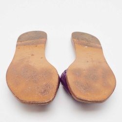 Pre Owned Bottega Veneta Purple Intrecciato Leather Flat Slides Size 38