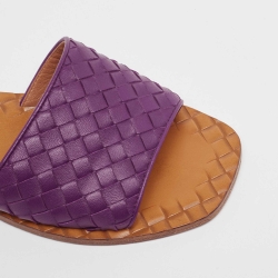 Pre Owned Bottega Veneta Purple Intrecciato Leather Flat Slides Size 38