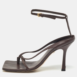 مملوكة مسبقًا Bottega Veneta Brown Leather Ankle Wrap Sandals Size 38