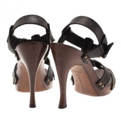 Pre Owned Bottega Veneta Black Leather Strappy Wooden Sandals Size 38