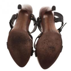 Pre Owned Bottega Veneta Black Leather Strappy Wooden Sandals Size 38