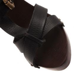 Pre Owned Bottega Veneta Black Leather Strappy Wooden Sandals Size 38