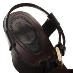 Pre Owned Bottega Veneta Black Leather Strappy Wooden Sandals Size 38