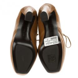 Pre Owned Bottega Veneta Brown Leather Brogue Lace Up Ankle Boots Size 36