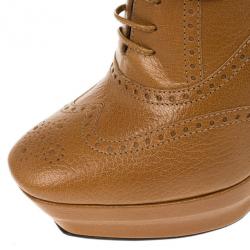 Pre Owned Bottega Veneta Brown Leather Brogue Lace Up Ankle Boots Size 36