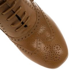 Pre Owned Bottega Veneta Brown Leather Brogue Lace Up Ankle Boots Size 36