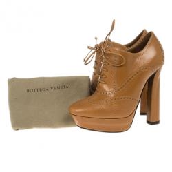 Pre Owned Bottega Veneta Brown Leather Brogue Lace Up Ankle Boots Size 36