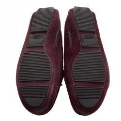 Pre Owned Bottega Veneta Bordeaux Intrecciato Suede Bow Moccasins Size 39.5