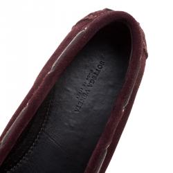 Pre Owned Bottega Veneta Bordeaux Intrecciato Suede Bow Moccasins Size 39.5