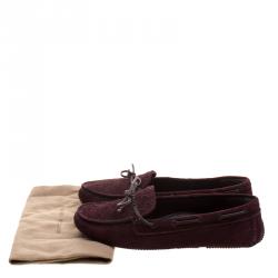 Pre Owned Bottega Veneta Bordeaux Intrecciato Suede Bow Moccasins Size 39.5