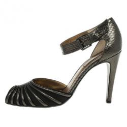 Pre Owned Bottega Veneta Metallic Python Embossed Mary Jane Pumps Size 40.5