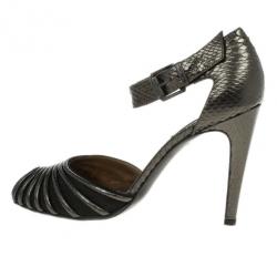 Pre Owned Bottega Veneta Metallic Python Embossed Mary Jane Pumps Size 40.5