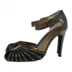 Pre Owned Bottega Veneta Metallic Python Embossed Mary Jane Pumps Size 40.5