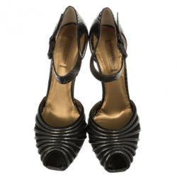 Pre Owned Bottega Veneta Metallic Python Embossed Mary Jane Pumps Size 40.5