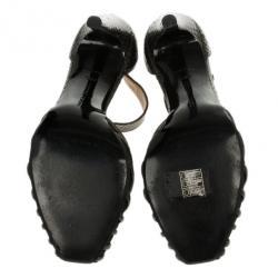 Pre Owned Bottega Veneta Metallic Python Embossed Mary Jane Pumps Size 40.5