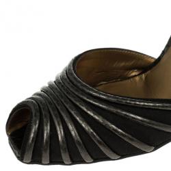 Pre Owned Bottega Veneta Metallic Python Embossed Mary Jane Pumps Size 40.5