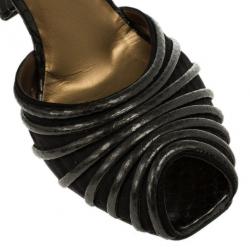 Pre Owned Bottega Veneta Metallic Python Embossed Mary Jane Pumps Size 40.5