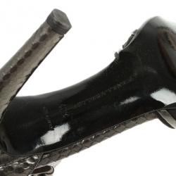 Pre Owned Bottega Veneta Metallic Python Embossed Mary Jane Pumps Size 40.5