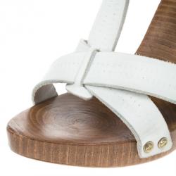 Pre Owned Bottega Veneta White Leather Strappy Wooden Sandals Size 36