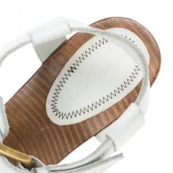 Pre Owned Bottega Veneta White Leather Strappy Wooden Sandals Size 36