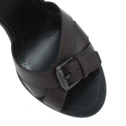 Pre Owned Bottega Veneta Maroon Leather Woven Wedge Sandals Size 37