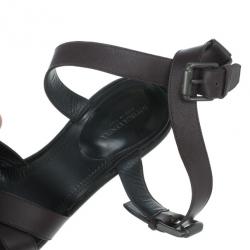 Pre Owned Bottega Veneta Maroon Leather Woven Wedge Sandals Size 37