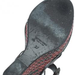 Pre Owned Bottega Veneta Maroon Leather Woven Wedge Sandals Size 37