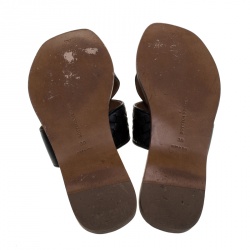 Pre Owned Bottega Veneta Black Intrecciato Leather Cross Strap Flat Slides Size 39