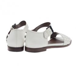 Pre Owned Bottega Veneta White Intrecciato Leather Flat Sandals Size 39