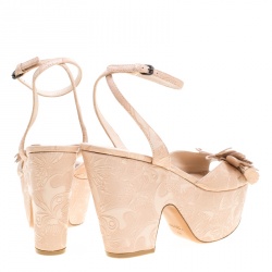 Pre Owned Bottega Veneta Beige Butterfly Embossed Leather Ankle Wrap Platform Wedge Sandals Size 40