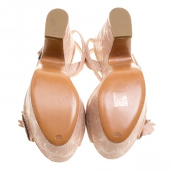 Pre Owned Bottega Veneta Beige Butterfly Embossed Leather Ankle Wrap Platform Wedge Sandals Size 40