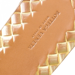 Pre Owned Bottega Veneta Metallic Gold Intrecciato Leather Flat Slides Size 38.5