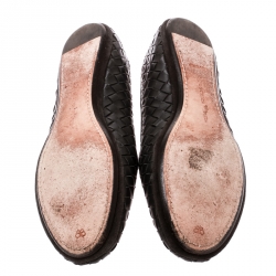 Pre Owned Bottega Veneta Grey Intrecciato Leather Ballet Flats Size 37