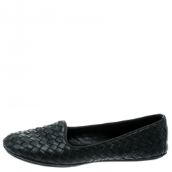 Pre Owned Bottega Veneta Grey Intrecciato Leather Ballet Flats Size 37