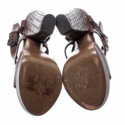 مملوكة مسبقًا Bottega Veneta Brown Leather Intrecciato Heel Strappy Platform Sandals Size 36.5