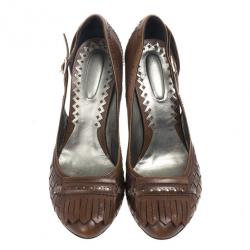 Pre Owned Bottega Veneta Brown Leather Fringe Pumps Size 38.5