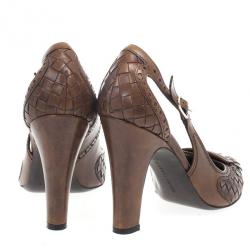 Pre Owned Bottega Veneta Brown Leather Fringe Pumps Size 38.5