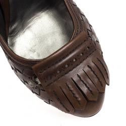 Pre Owned Bottega Veneta Brown Leather Fringe Pumps Size 38.5