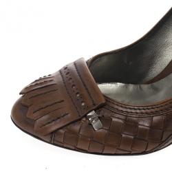 Pre Owned Bottega Veneta Brown Leather Fringe Pumps Size 38.5