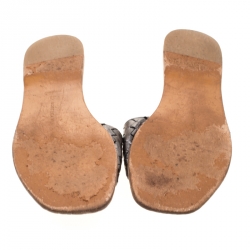 مملوكة مسبقًا Bottega Veneta Metallic Green Intrecciato Leather Flat Slides Size 38