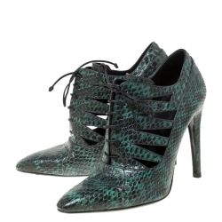 مملوكة مسبقًا حذاء بوت كاحل بوتيغا فينيتا أربطة قصة جلد ثعبان أخضر مقاس 38