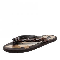 Pre Owned Bottega Veneta Brown Croc Leather Flat Flip Flops Size 38